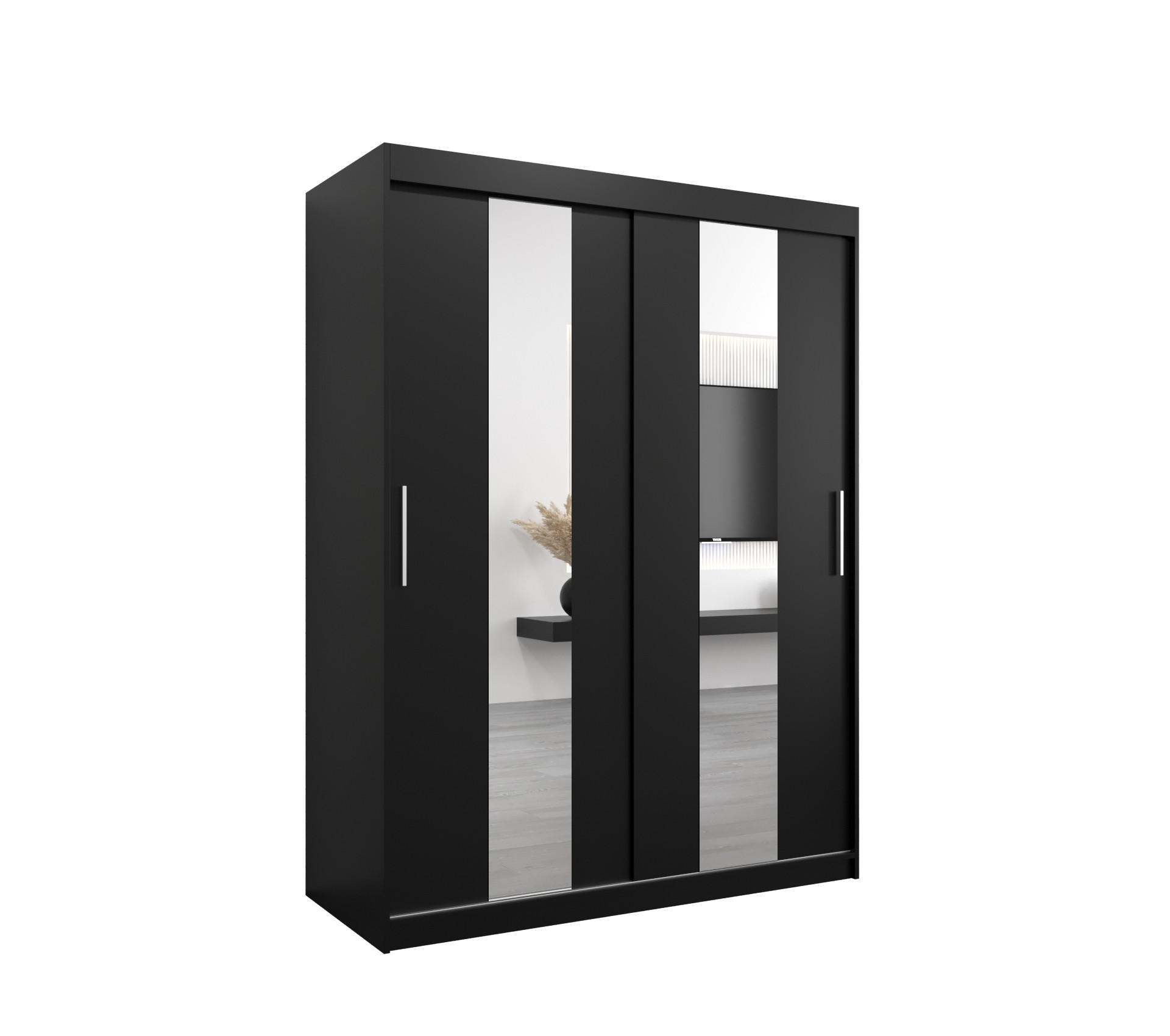 Möbel Kryspol Schwebetürenschrank Schwarz 150x200x62 cm