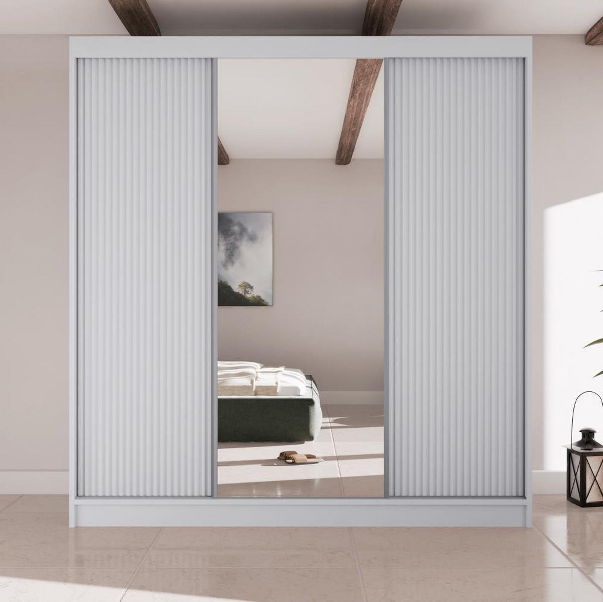SCHWEBETÜRENSCHRANK Ramos II 200/61/215 eiche weiß - Weiß, Holzwerkstoff (200/215/61cm) - Beautysofa