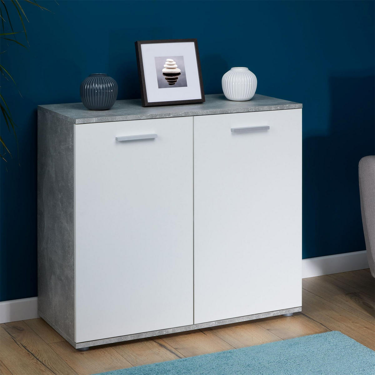 KOMMODE CHICAGO Betonoptik/weiß - Weiß/Grau, Holzwerkstoff (91/82/40cm) - CARO-Möbel