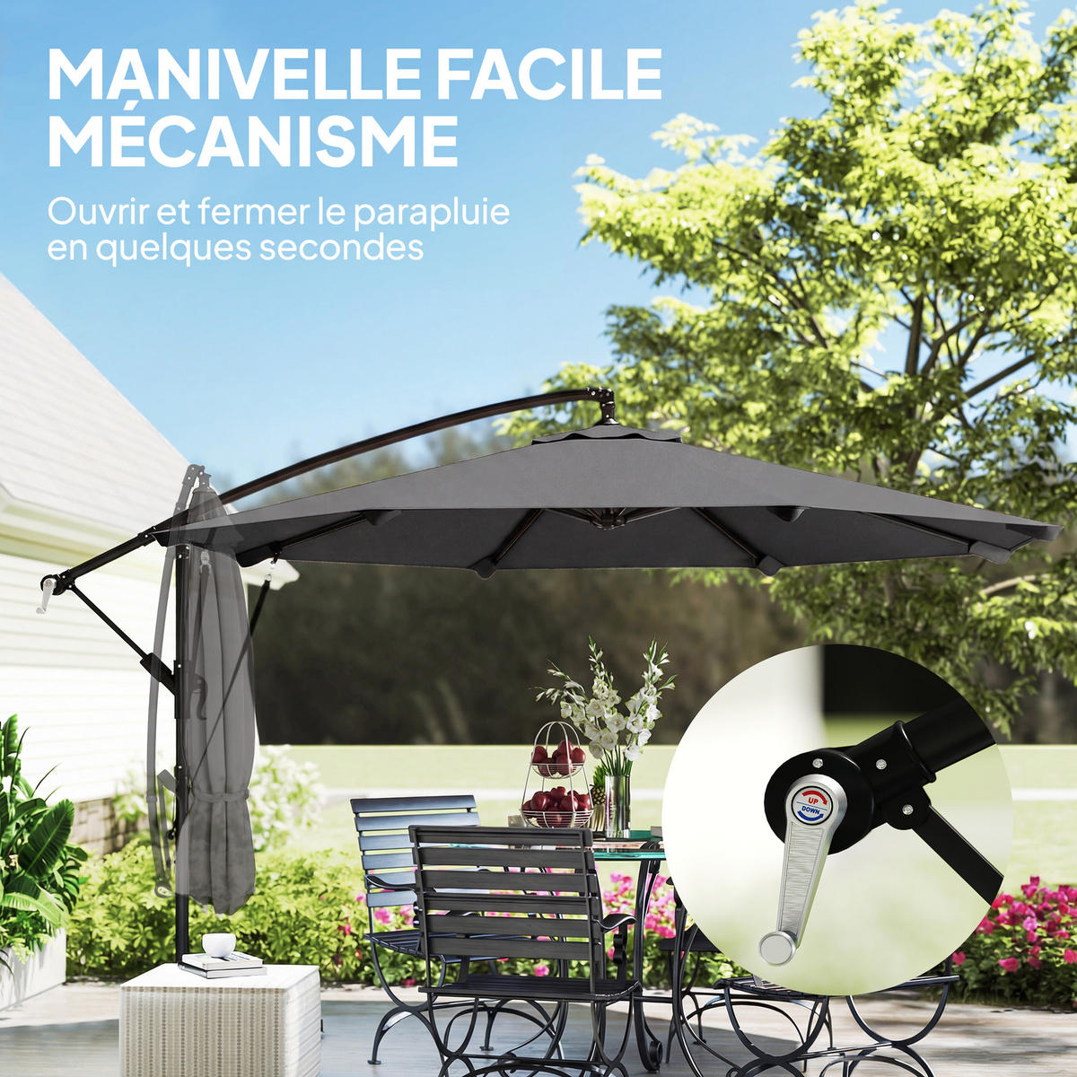 AMPELSCHIRM Ø295 cm DE-11571 mit Spannseilen & Schutzhülle Dunkelgrau - Dunkelgrau, Metall (295/295cm) - ComfortXL