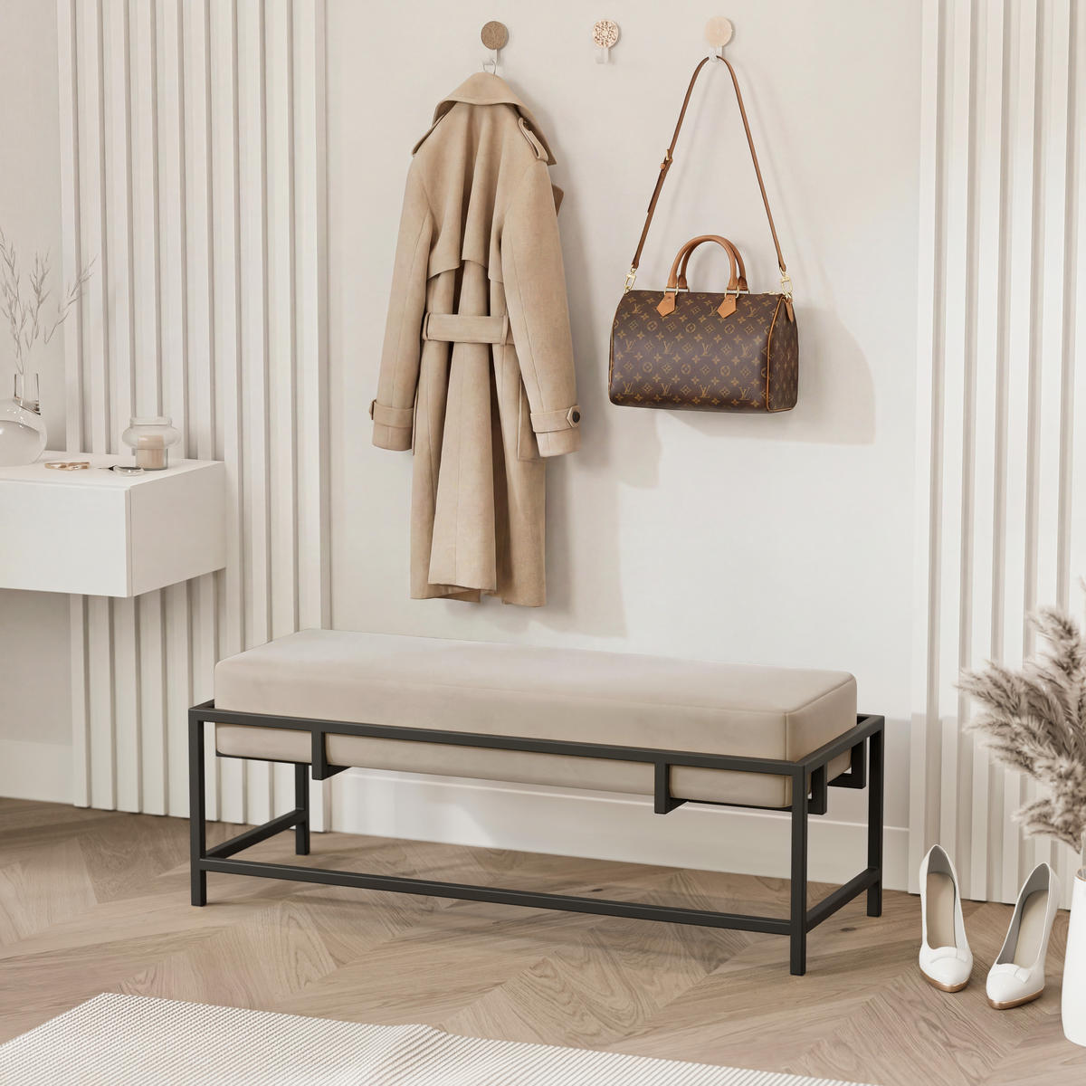 POLSTERBANK GLAM 80 cm Schwarz / Beige ,Metallgestell - Beige, Metall (80/45/35cm) - Idohome