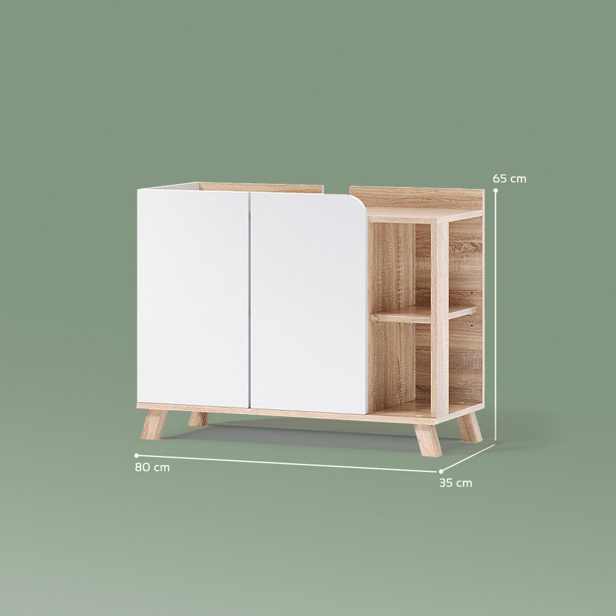 VANITY ENOTA ZA UMIVALNIK Marano, Sonoma/Bela, 80 x 65 cm z 2 vrati - bela/hrast sonoma, leseni material (80/65/35cm) - Livinity®