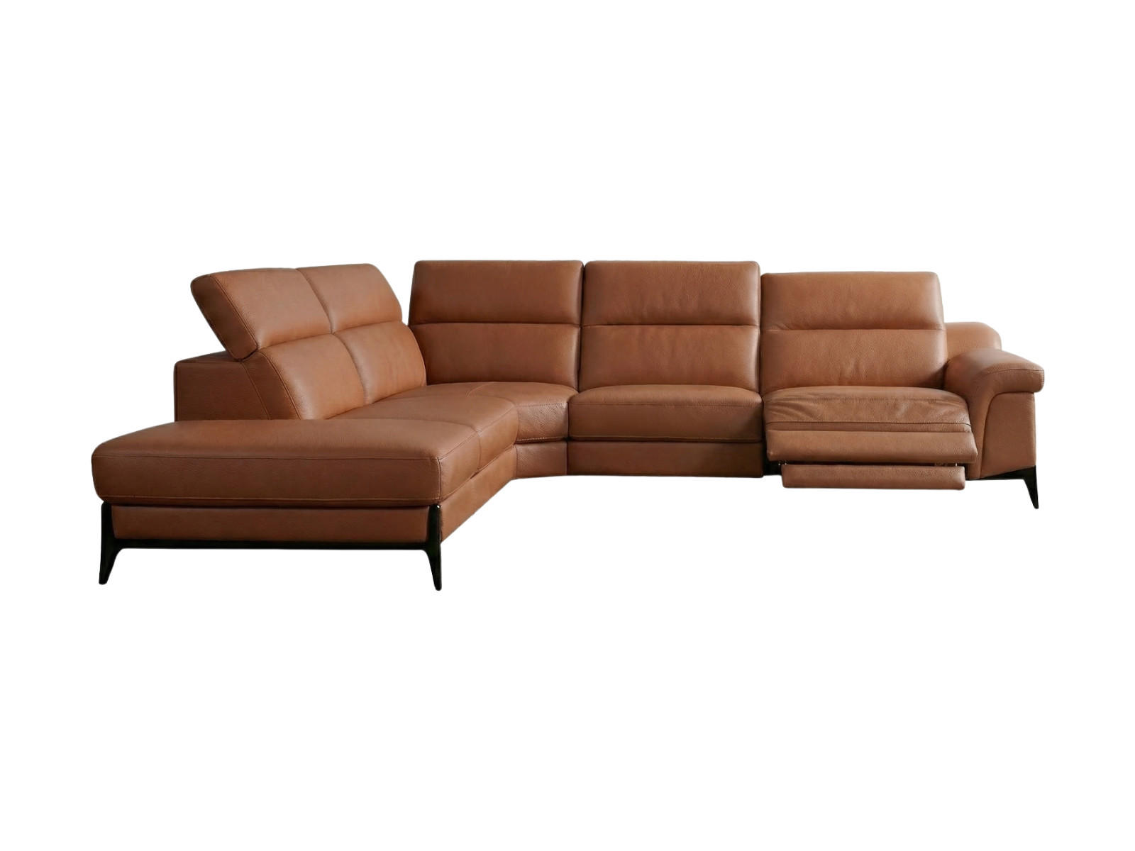 ECKSOFA Texas Echtleder mit 1 x Relaxfunktion Cognacbraun - Cognac, Leder/Metall (274/238cm)