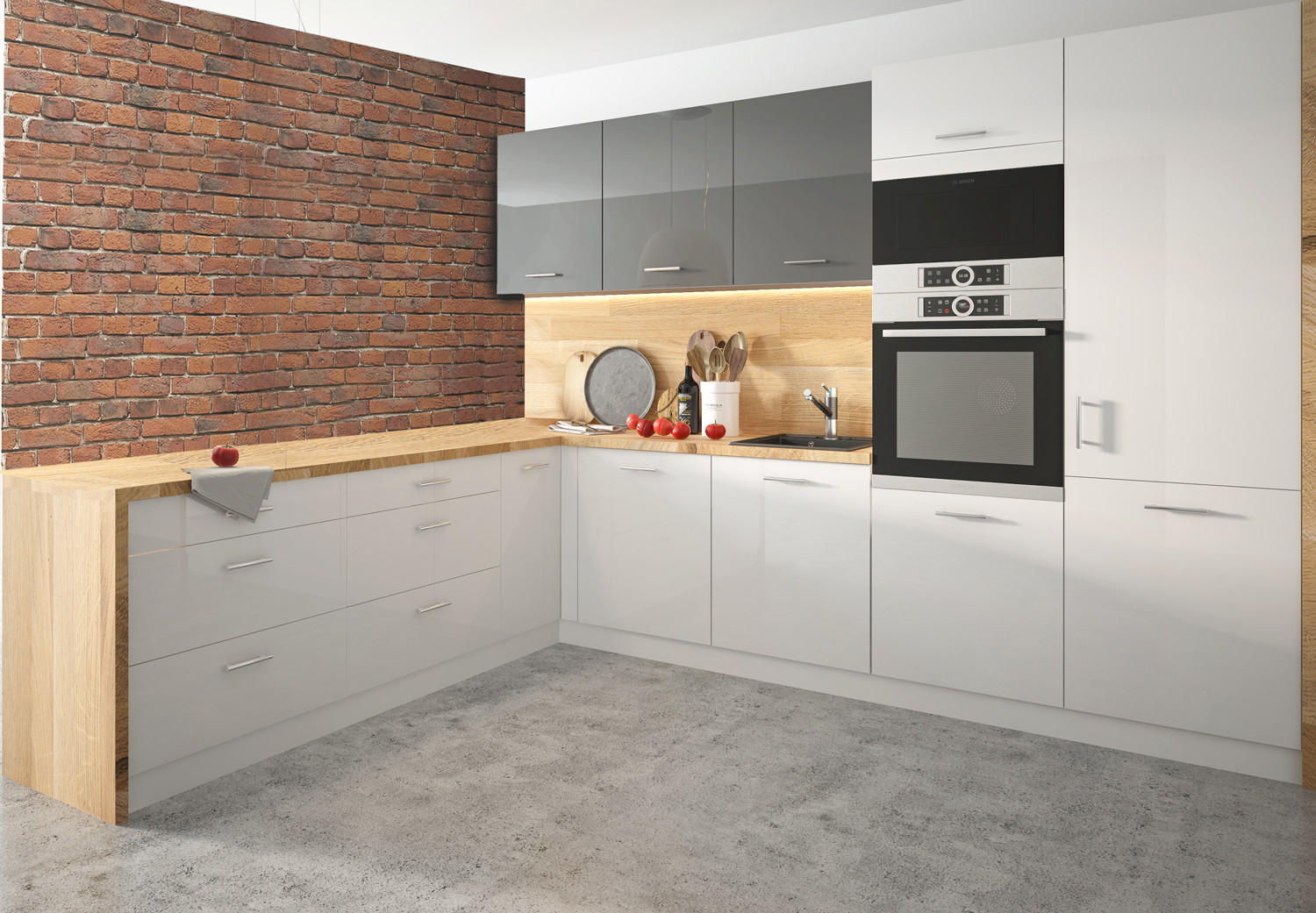 WINKELKÜCHE Essen Trend weiß / weiß-graphit hochglanz 10-teilig - Weiß/Grau, Holzwerkstoff (160/207/273cm) - Feldmann-Wohnen