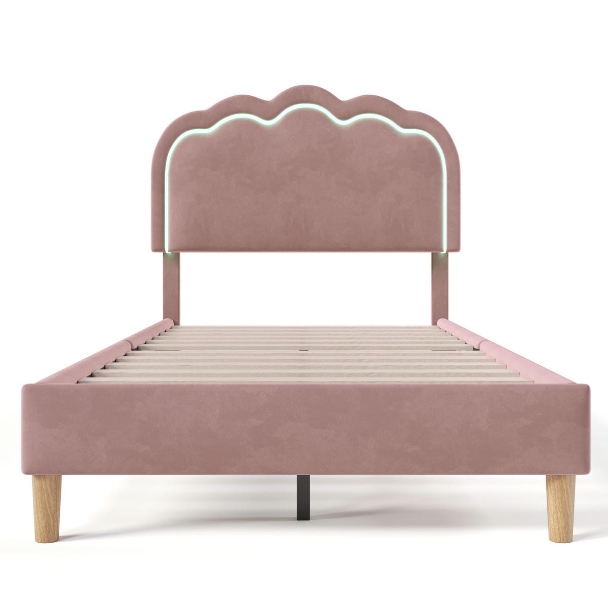 POLSTERBETT 90/200 cm mit LED-Beleuchtung, verstellbarem Kopfteil und Samtbezug, Rosa - Rosa, Textil (90/90cm) - Redom