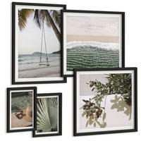 BILDER SET 5er Set - 50x50 cm & 20x30 cm & 40x60 cm Schwarzer Rahmen - Strandschaukel-Blätterurlaub - Schwarz, Kunststoff (40/60cm) - TULUP