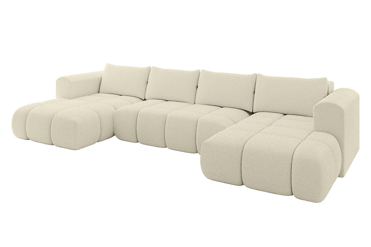 WOHNLANDSCHAFT Ottomane Links CLOUD-U 414x180x40 Beige Bouclé - Beige, Holzwerkstoff/Kunststoff (414/90/180cm) - ALTDECOR