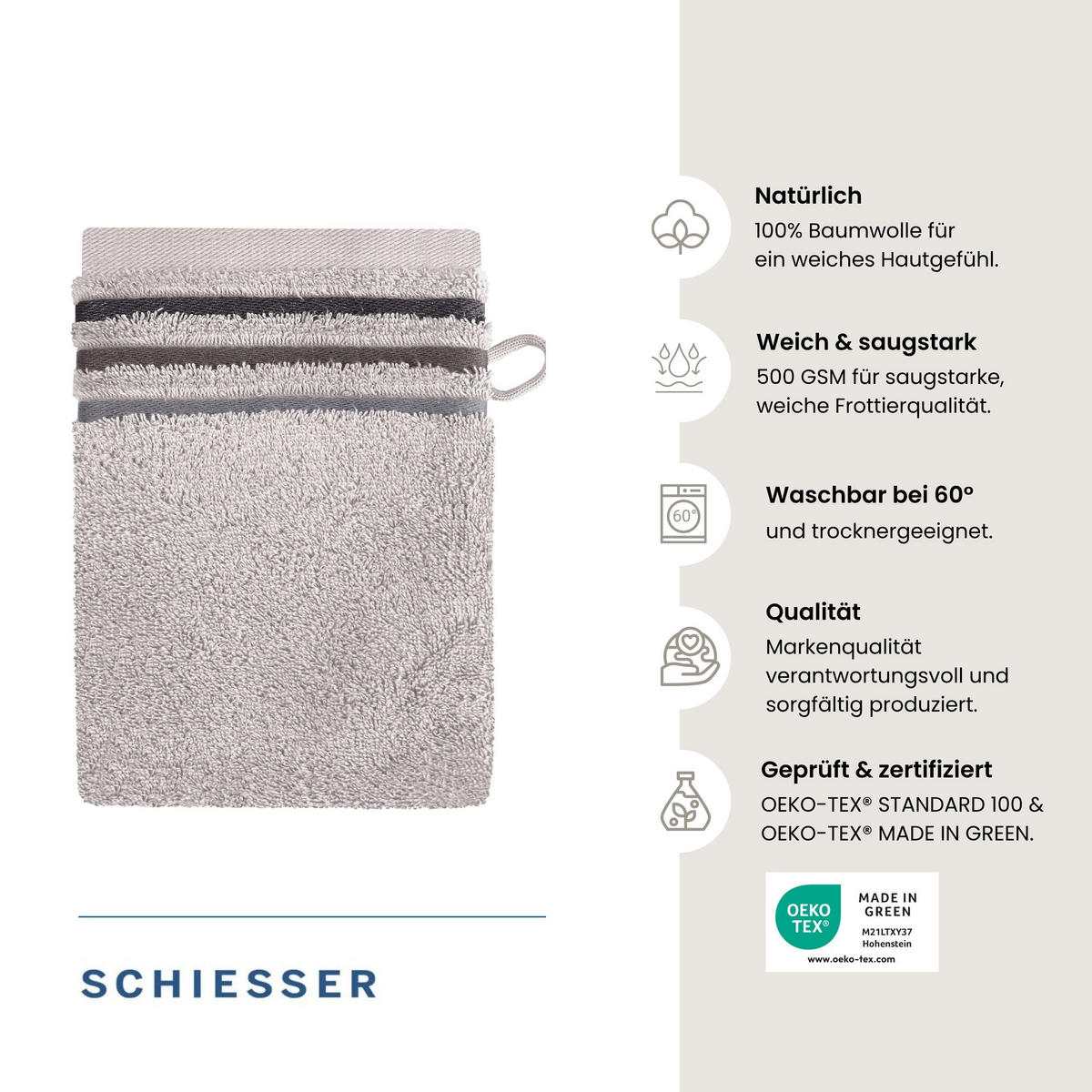 WASCHHANDSCHUHSET Skyline Color - 5-teilig - 16x22 cm - Hellgrau - Hellgrau, Textil (16/22cm) - SCHIESSER