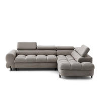 ECKSOFA BOWL L Rechts mit Schlaffunktion 125x195 Velours Beige - Beige/Schwarz, Holz/Textil (195/260cm) - Muffo