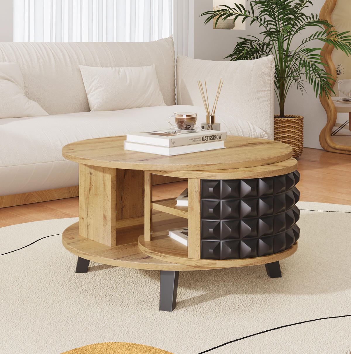 COUCHTISCH, Spanplatte in Natur mit drehbarer 360°-Aufbewahrung, 85,2/80/45,2 cm,Naturfarben - Naturfarben, Holzwerkstoff (85.2/80/45.2cm) - Redom