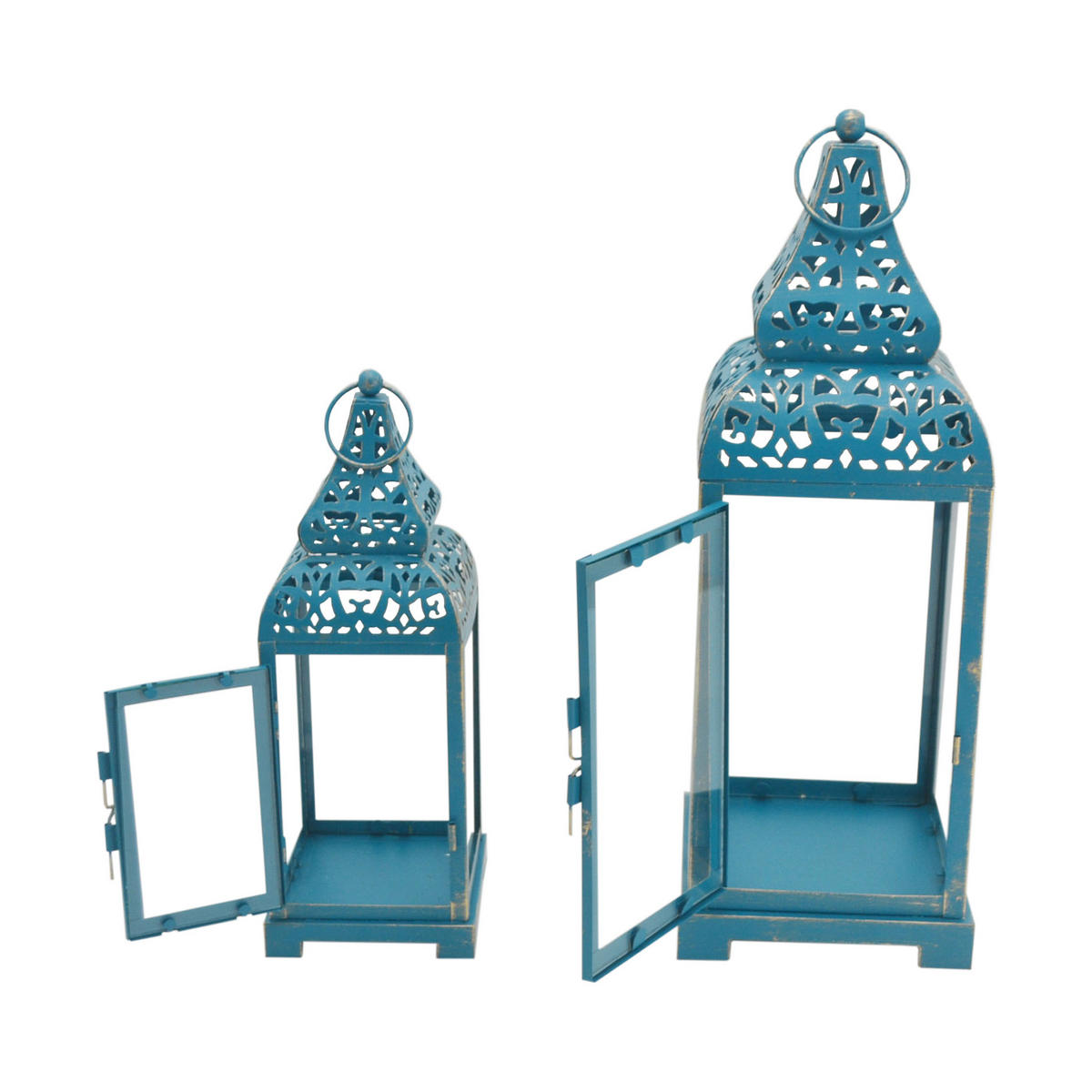 DEKORATIVES LATERNEN SET, 2 pieces Blau 15/15/39 cm - Blau, Metall (15/39/15cm) - Mobili Rebecca
