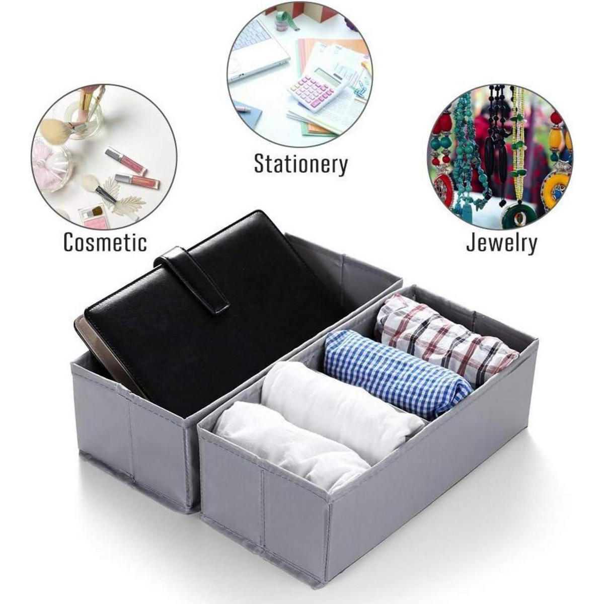 WÄSCHESORTIERER 3 Fächer 90L & 2er Set Aufbewahrungsbox Stoff Dunkelgrau - Anthrazit, Textil (32/49/60cm)