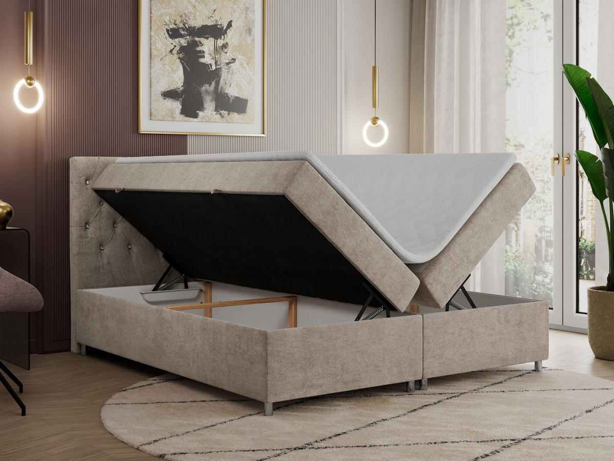 BOXBETT ROMA 120/200 - Beige Strukture - H3 - Beige, Holz/Textil (120/200cm)