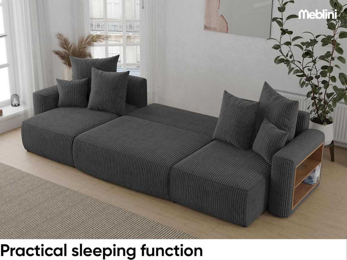 ECKSOFA SOLARIS U - Dunkelgrau/Schwarz, Holzwerkstoff (312/142cm) - Meblini