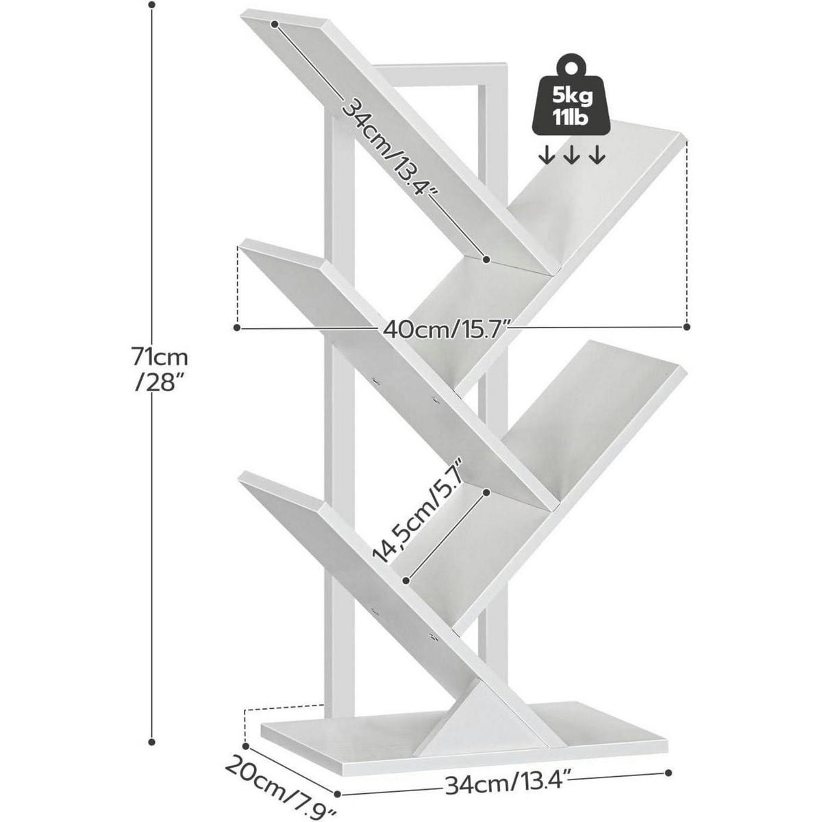 BÜCHERREGAL Baumform 4 Ebenen Weiß - Weiß, Holzwerkstoff (34/71/20cm)