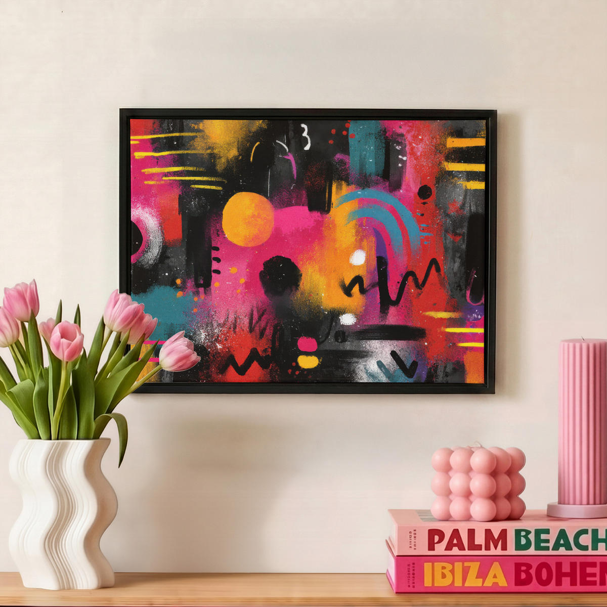 LEINWAND Bilder mit Rahmen - Farbflächen - Formen - Bunt - Abstrakt - 40x30 - Pink, Textil (40/30cm) - MuchoWow