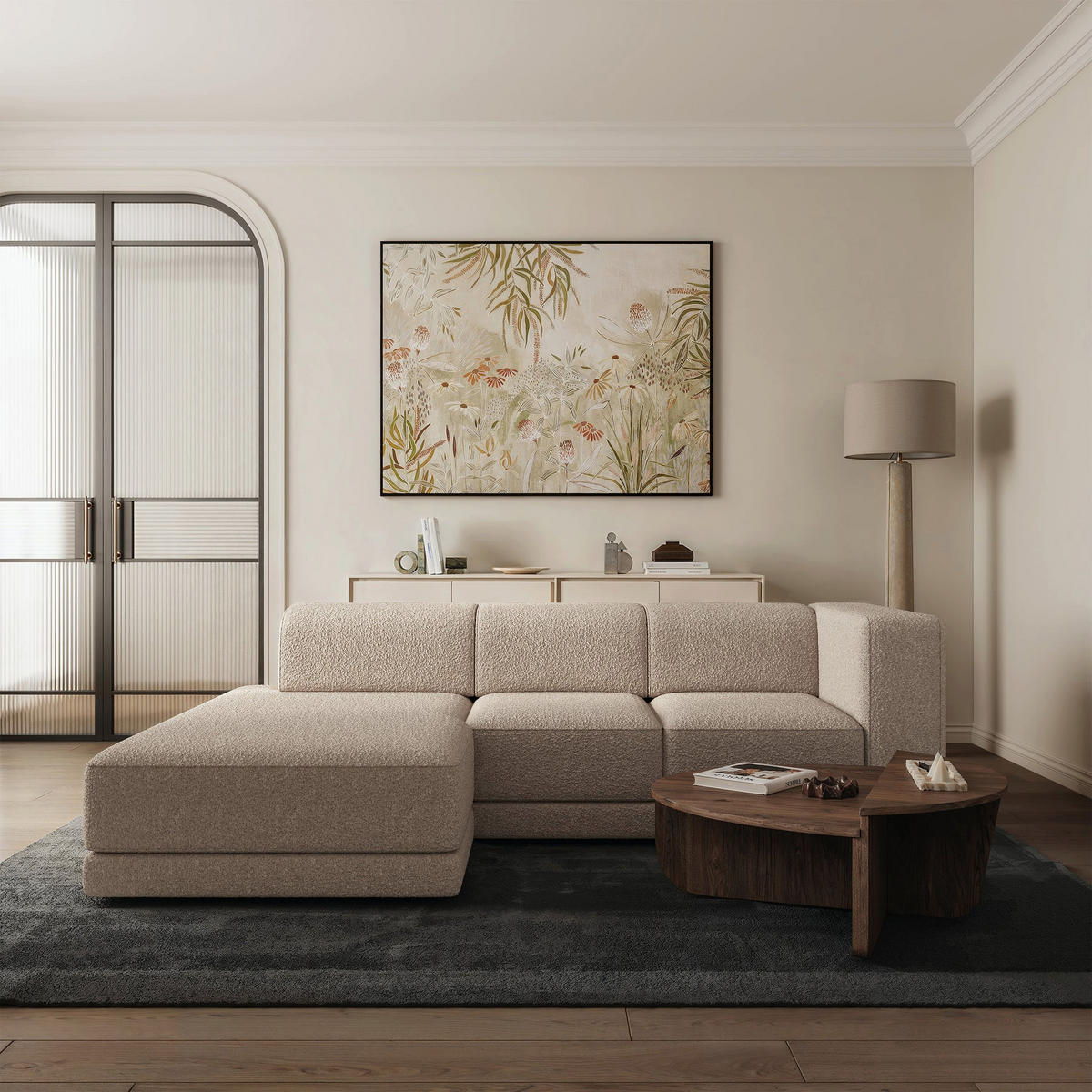 ECKSOFA Novals L-Form, 4-Sitzer, links 278 cm - Ecru/Schwarz, Holz/Kunststoff (278/168cm) - Selsey