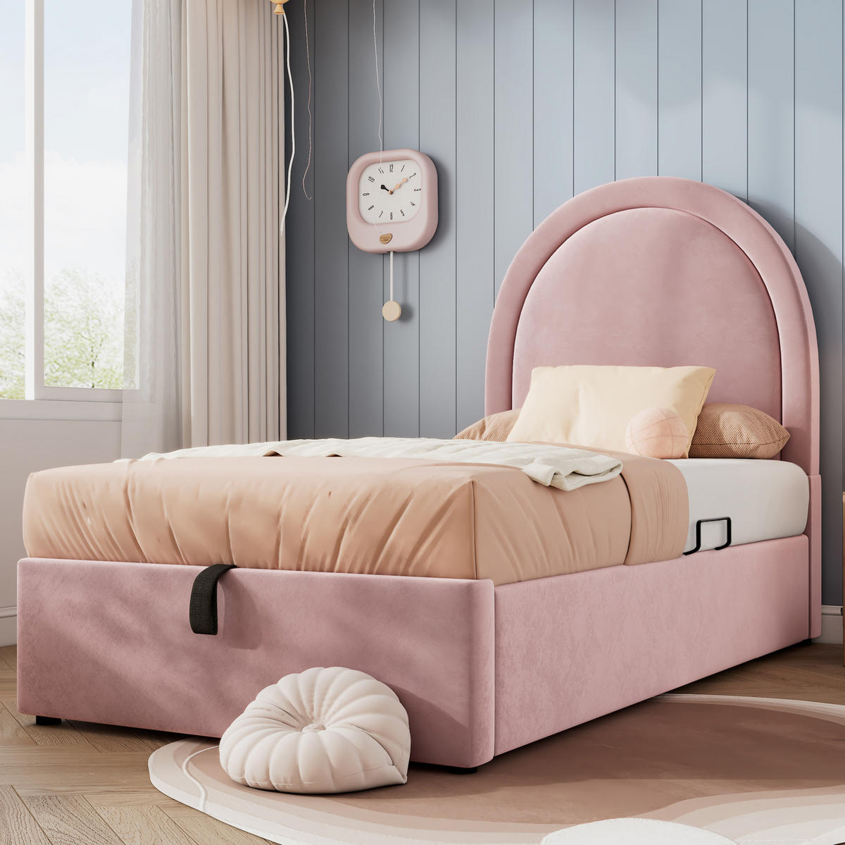 DETSKÁ posteľ 90/190 cm ružová s úložným priestorom zo zamatu - ružová, textil (90/190cm) - OKWISH