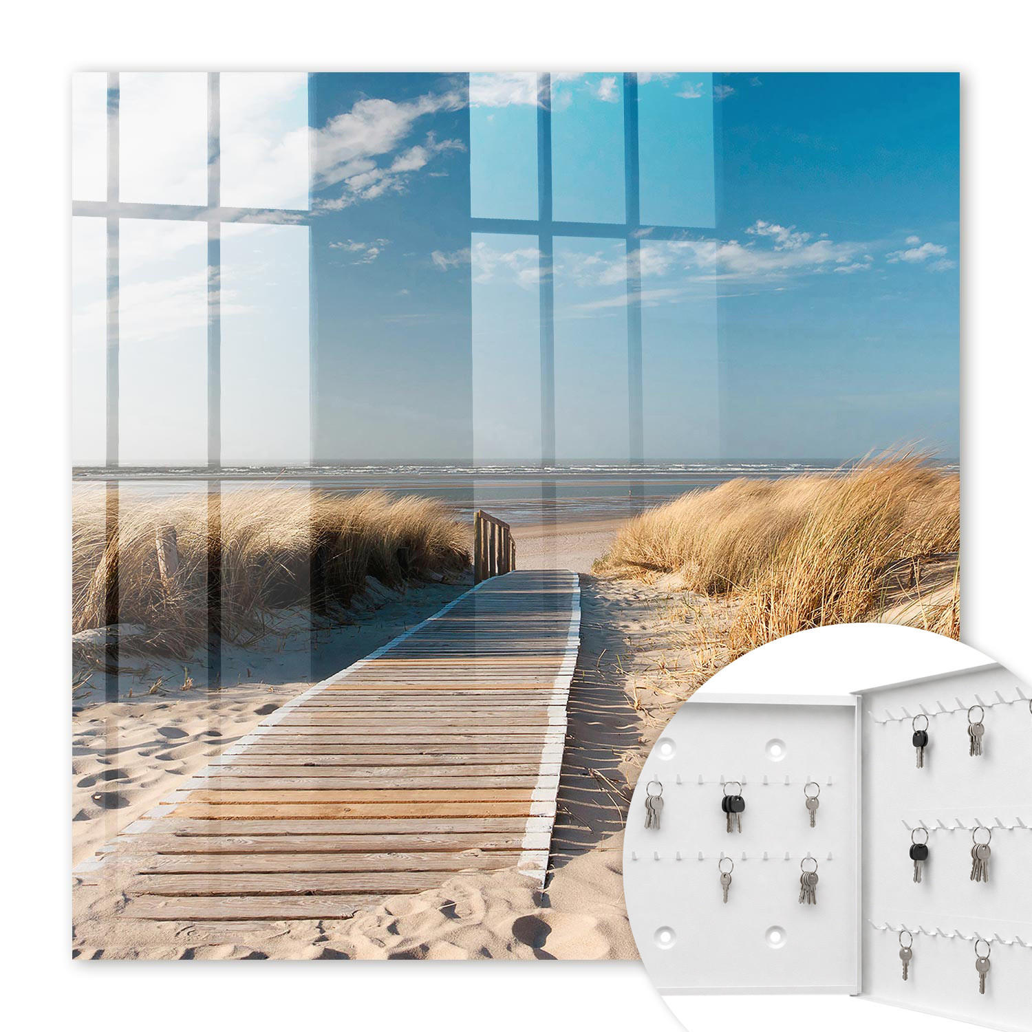 SCHLÜSSELBOX Weiß 30x30 cm – Türöffnung nach rechts - Ein ruhiger Strand - Blau, Metall (30/30/5cm) - TULUP