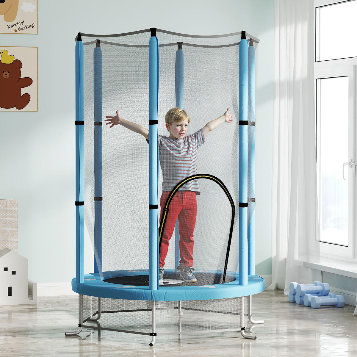KINDER TRAMPOLIN, Hellblau, Stahl, Kunststoff - Hellblau, Metall (140/140cm) - AIYAPLAY