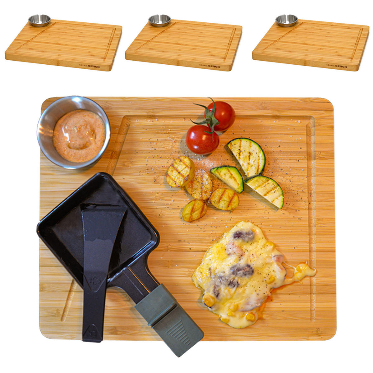 RACLETTEBRETT 4er Set, 25/30/2 cm, Bambus - Beige, Holz (25/30cm) - Dunedesign