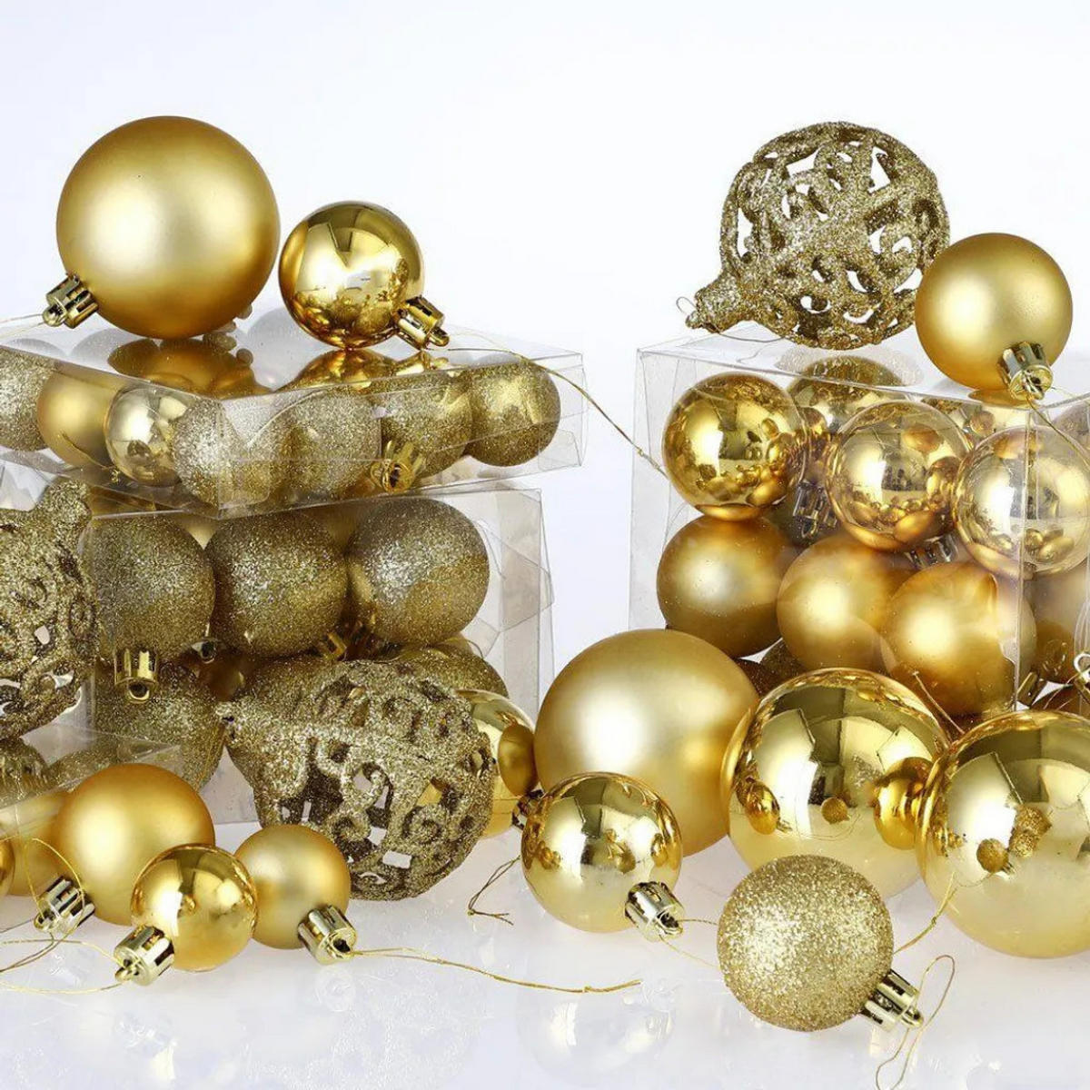 WEIHNACHTSKUGELN 100-tlg Gold Kunststoff Innen Außen Christbaumschmuck - Goldfarben, Kunststoff (30/25/10cm) - JUNG
