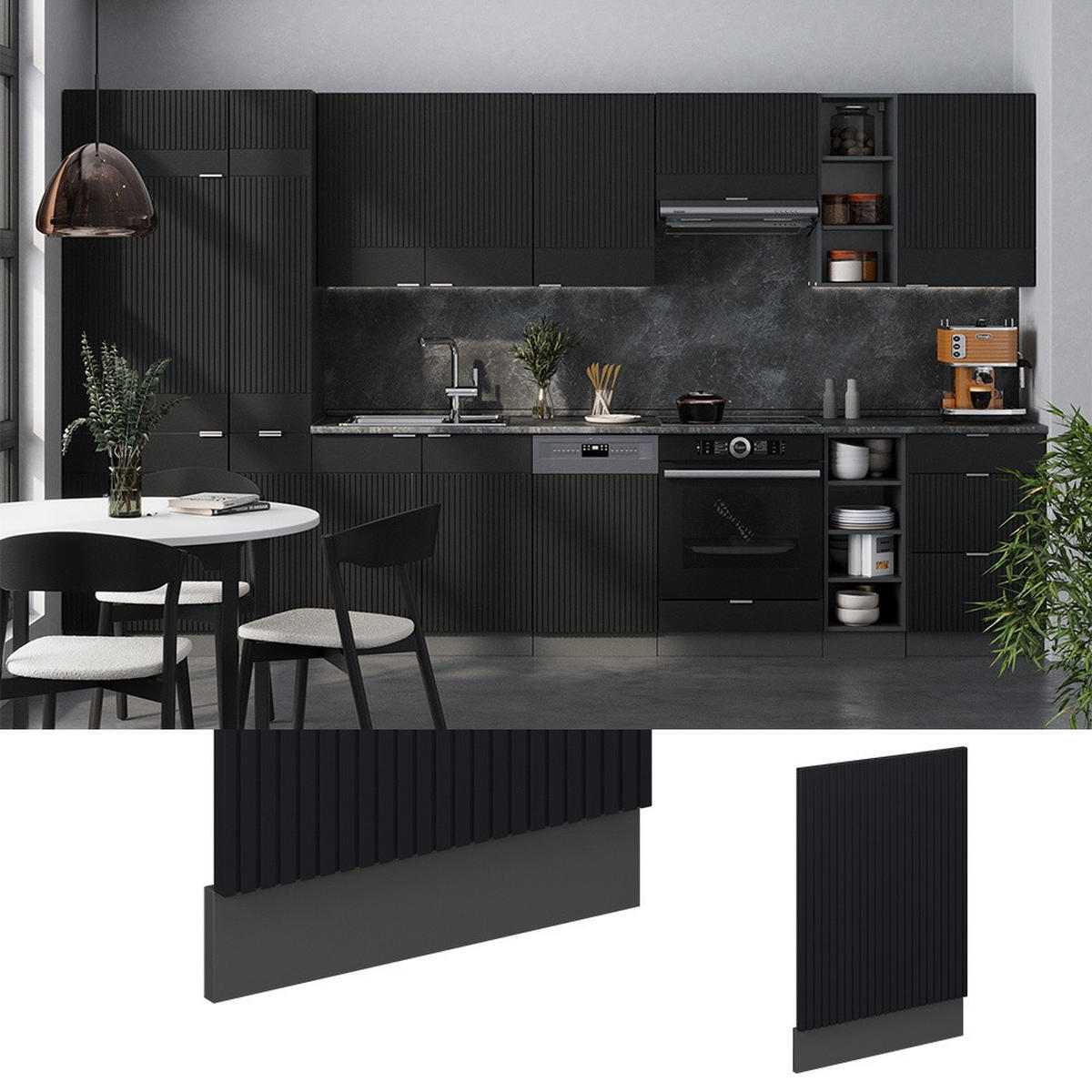 PŘEDNÍ PANEL Fame-Line Černý pruhovaný 45 cm bez pracovní desky - černá/antracitová, kompozitní dřevo (45/67.4/1.6cm) - Vicco