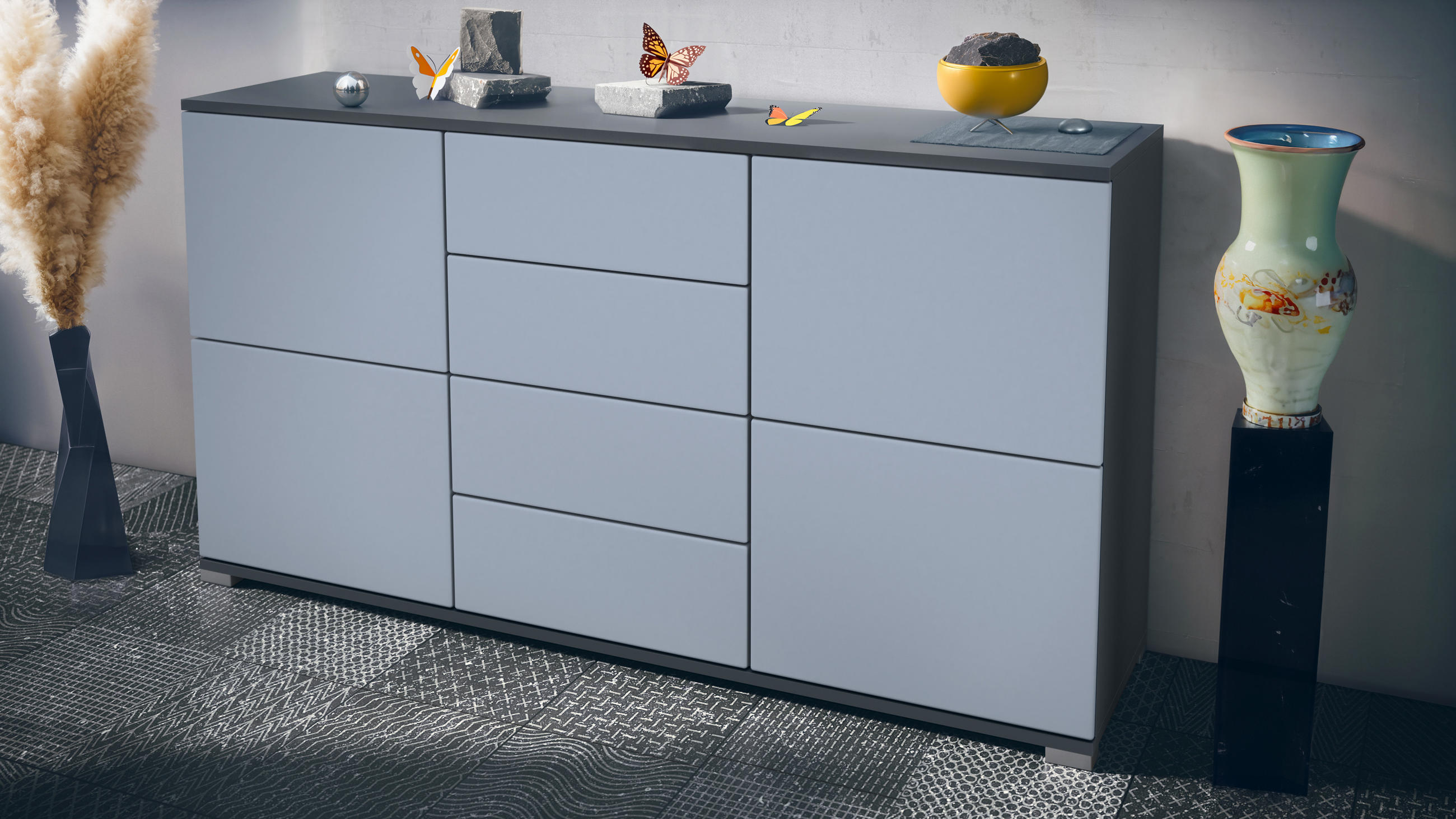 SIDEBOARD Rova Denim matt - Pastellblau, Holzwerkstoff (138.5/75.5/35cm) - Vladon