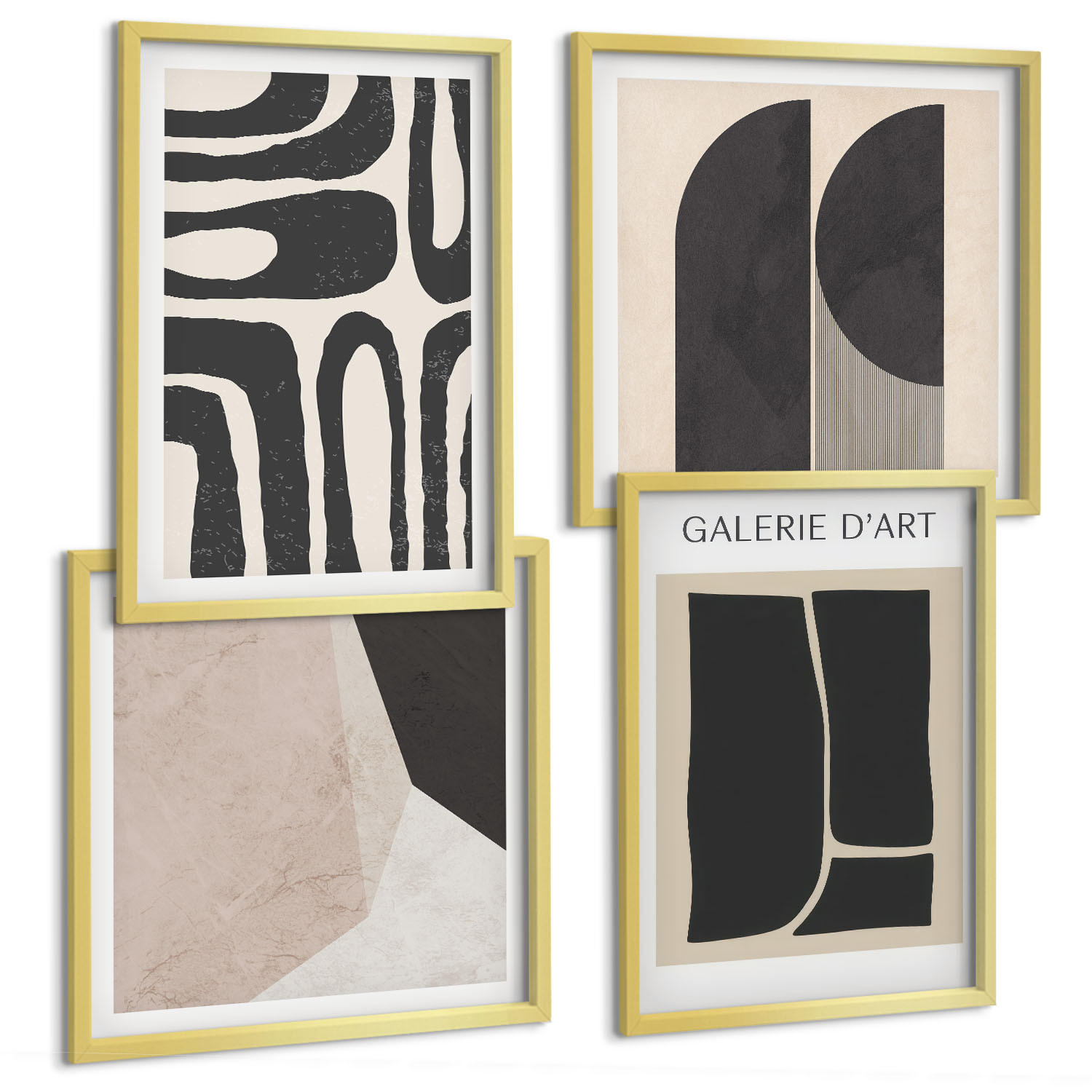 BILDER SET 4er Set - 50x50 cm & 40x60 cm Goldrahmen - Abstrakte minimalistische Poster - Goldfarben, Kunststoff (50/50cm) - TULUP