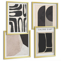 BILDER SET 4er Set - 50x50 cm & 40x60 cm Goldrahmen - Abstrakte minimalistische Poster - Goldfarben, Kunststoff (50/50cm) - TULUP