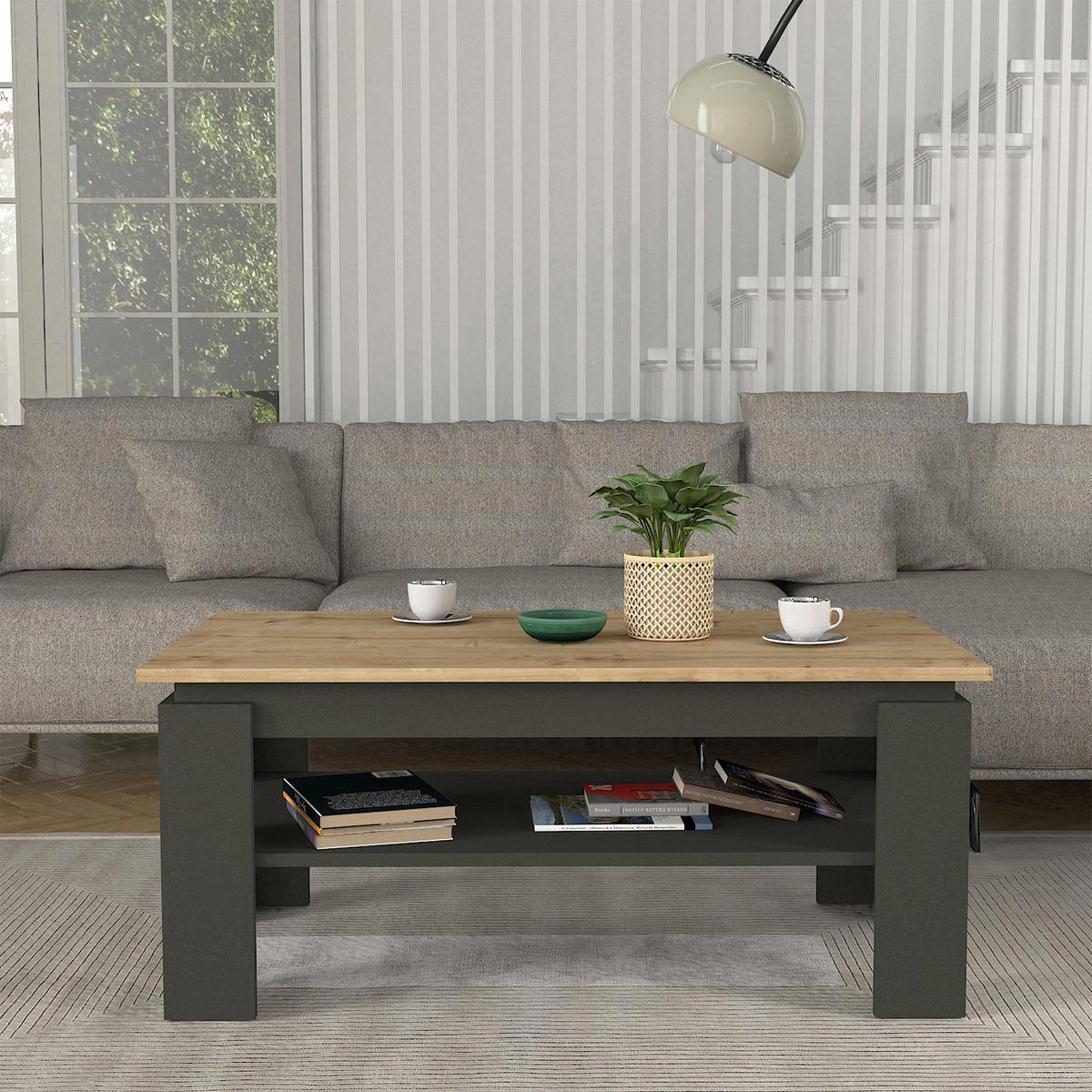 COUCHTISCH Krirdfjos 110/60/47 cm - Eichefarben/Anthrazit, Holzwerkstoff (60/110/47cm) - [en.casa]