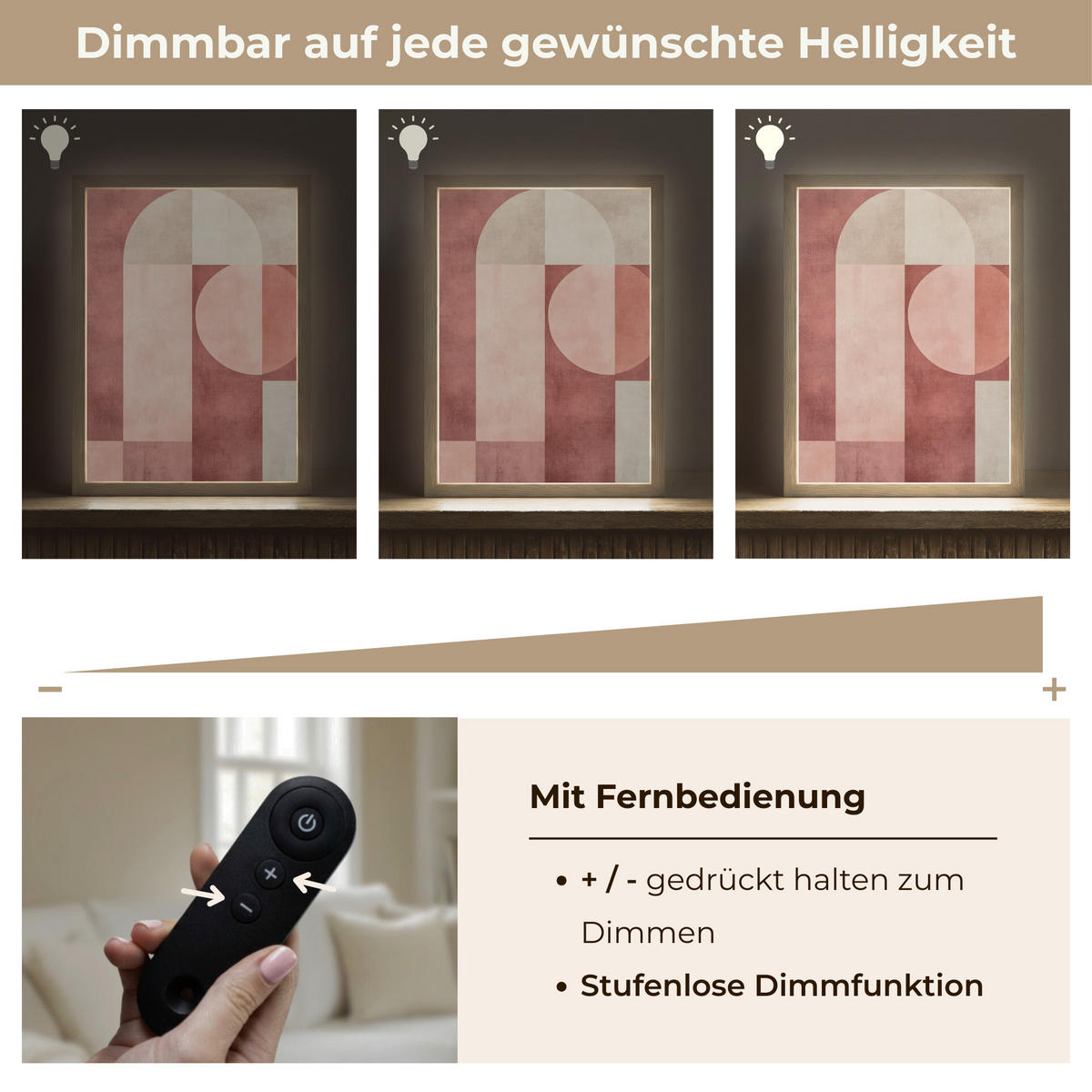 WANDLEUCHTE MIT AKKU Figuren - Abstrakt - Rosa 30x40 cm - Altrosa, Holzwerkstoff (30/40/8cm) - OnlyWow
