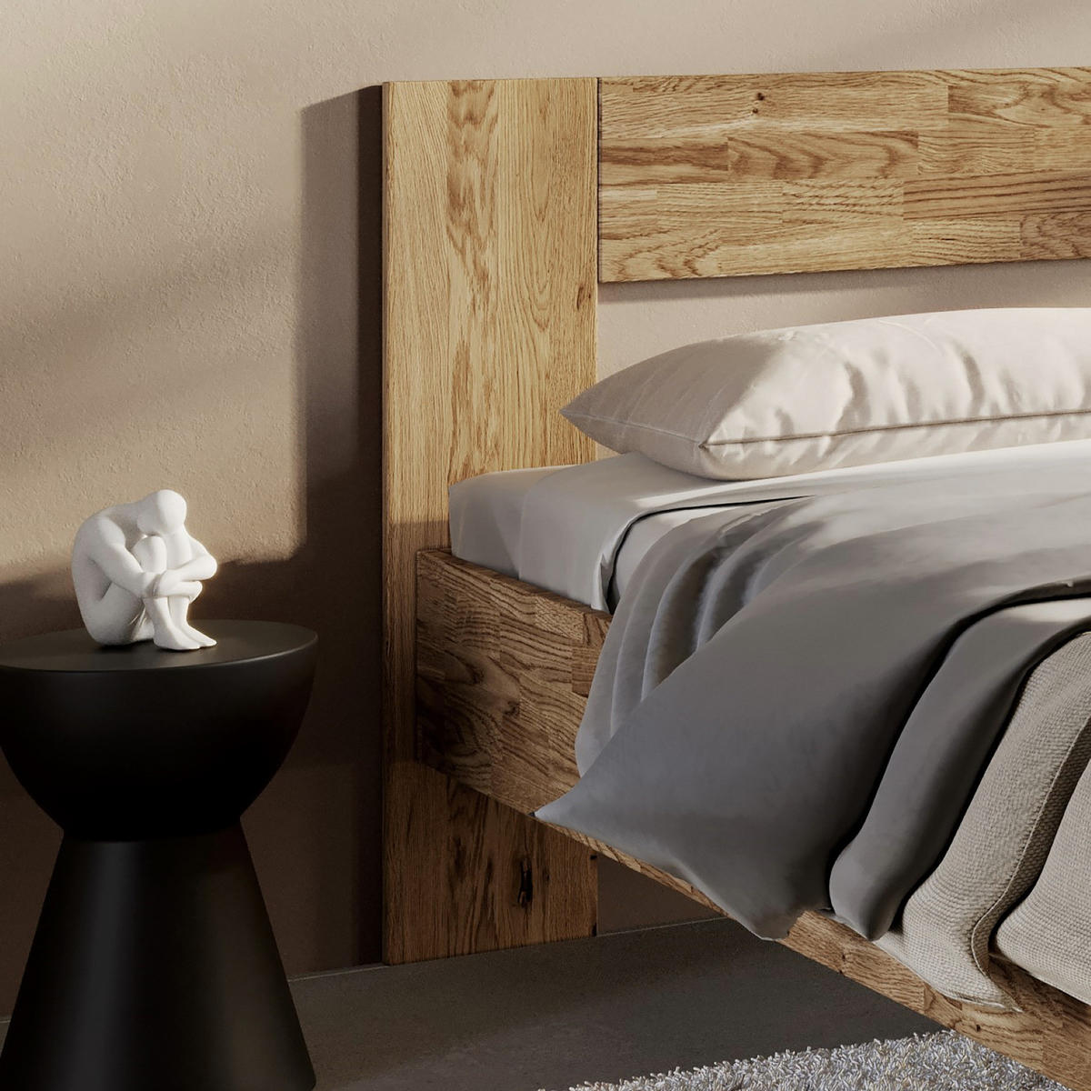 MASSIVHOLZBETT - Wildeiche massiv - Eichefarben, Holz (120/200cm) - home24