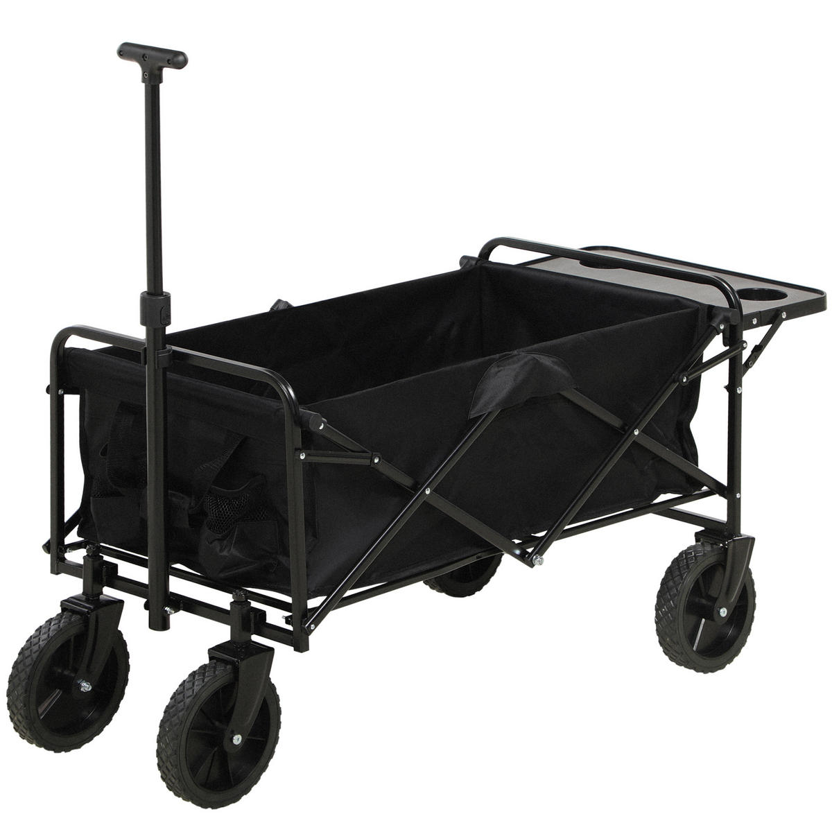 GARTENWAGEN DE-18769 4 Räder, Teleskopgriff & klappbare Ablage Schwarz - Schwarz, Metall (51/100/117cm) - ComfortXL