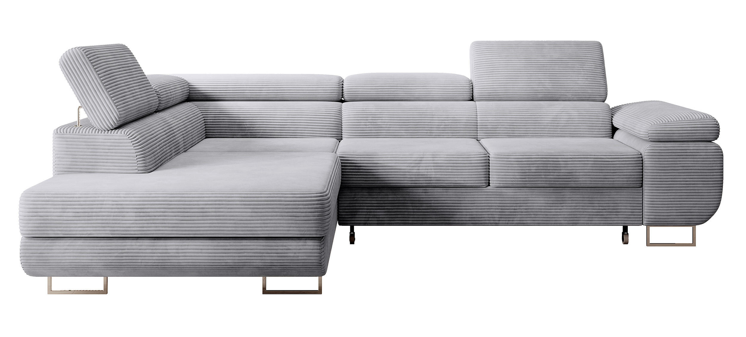 ECKSOFA Stevil Hellgrau Cordbezug - Silberfarben/Hellgrau, Textil/Metall (275/203cm) - Selsey