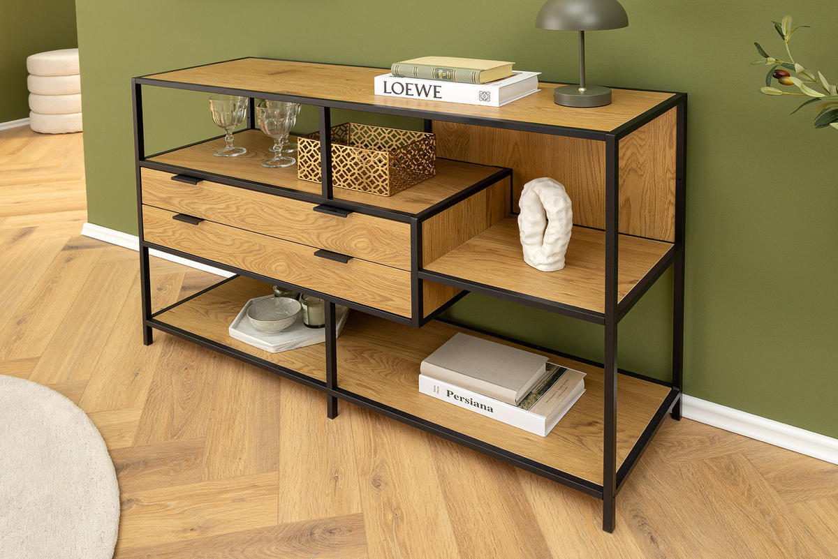 STANDREGAL SLIM LINE Schichtholz Natur 115 cm - Naturfarben, Holzwerkstoff/Metall (114/78/35cm) - riess-ambiente
