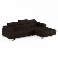 ECKSOFA CLOUD Rechts Dunkelbraun L-Form Bouclé-Stoff mit Schlaffunktion und Bettkasten - Chromfarben/Dunkelbraun, Holz/Metall (175/235cm) - Barchello