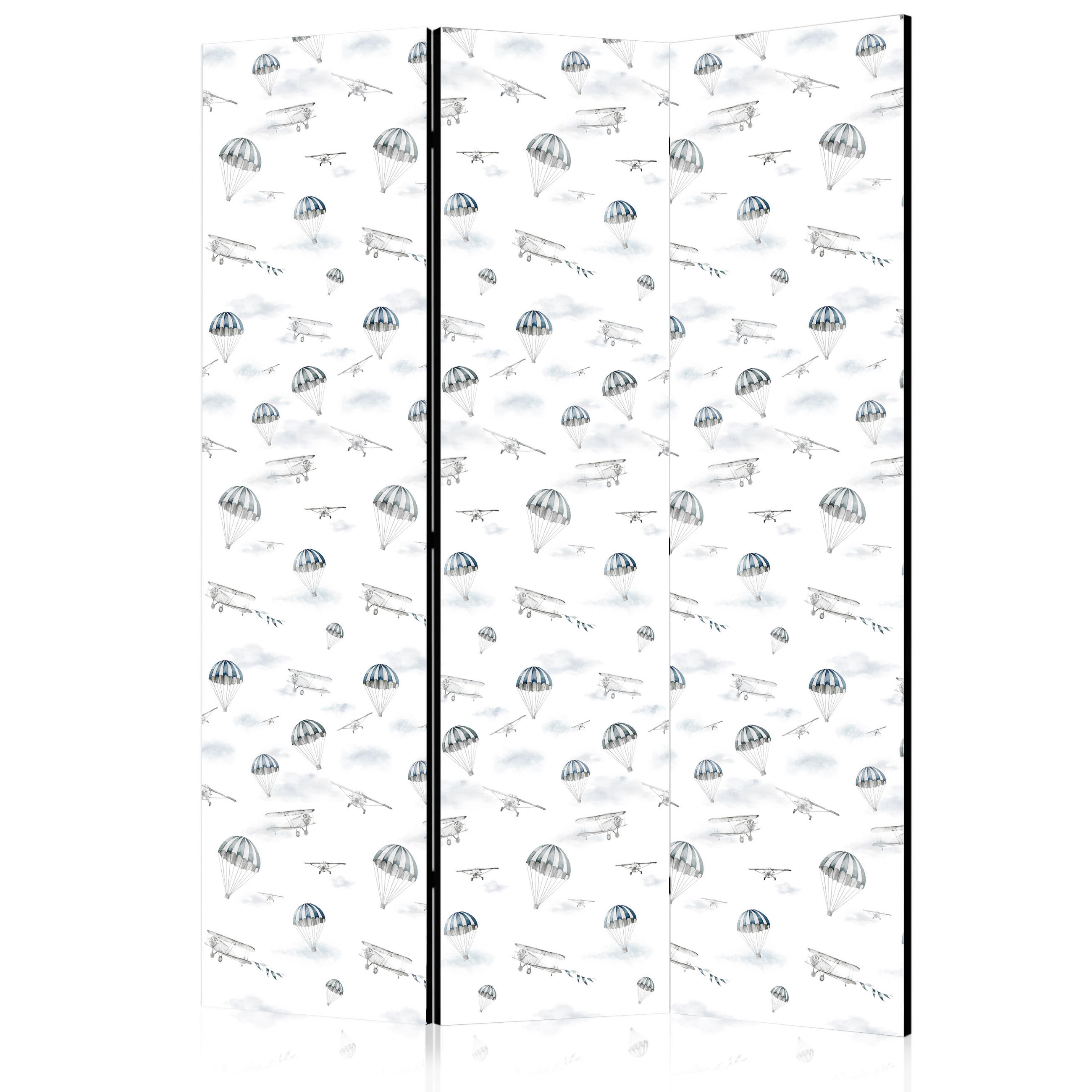 PARAVENT Einseitig Bedruckter 3-tlg 135x172 cm Flugzeuge Wolken - Weiß, Holz/Textil (135/172/3cm) - Muralo