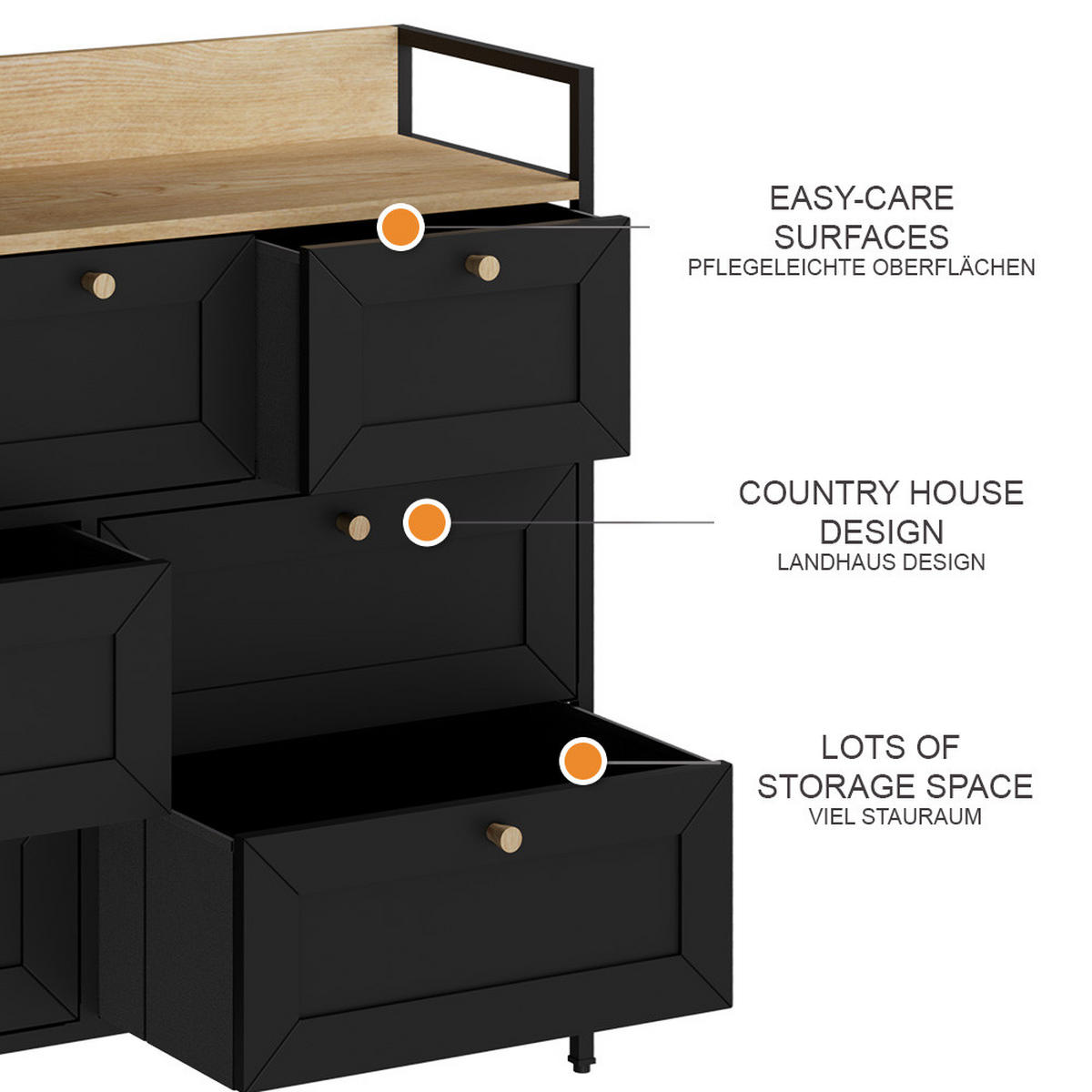 KOMMODE Belaro Schwarz 98 x 85 cm mit 7 Schubladen - Schwarz, Holzwerkstoff (98/85/30cm) - Vicco