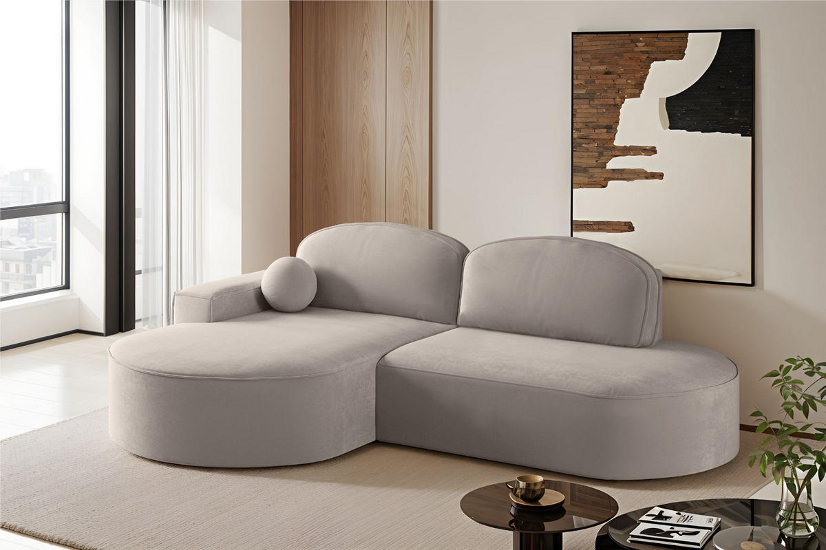 ECKSOFA mit Schlaffunktion und Bettkasten Modena Runden stoff Salvador Hellbeige Links - Creme, Holz/Textil (179/278cm) - Kaiser Möbel