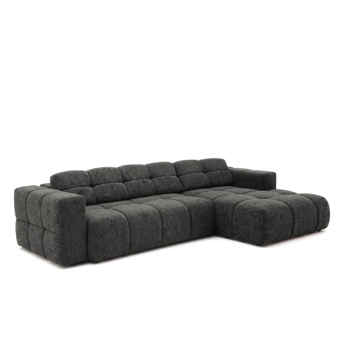ECKSOFA TENDER Rechts mit Schlaffunktion und Verstellbare Kopfstützen, Chenille dunkelgrau - Dunkelgrau/Schwarz, Holz/Kunststoff (176/315cm) - Muffo