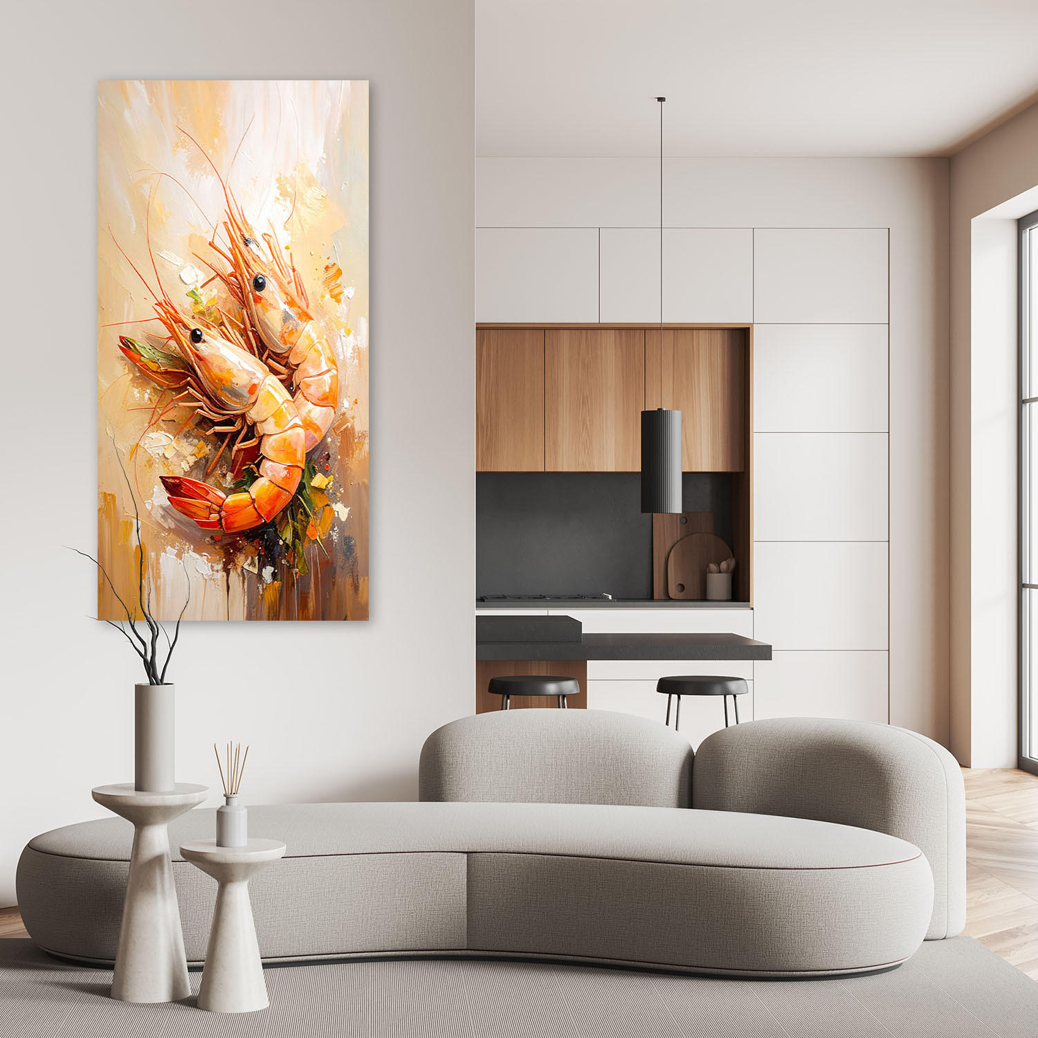 LEINWANDBILD Garnele Meeresfrüchte Sushi 40x80cm - Beige, Textil (40/80cm) - Feeby