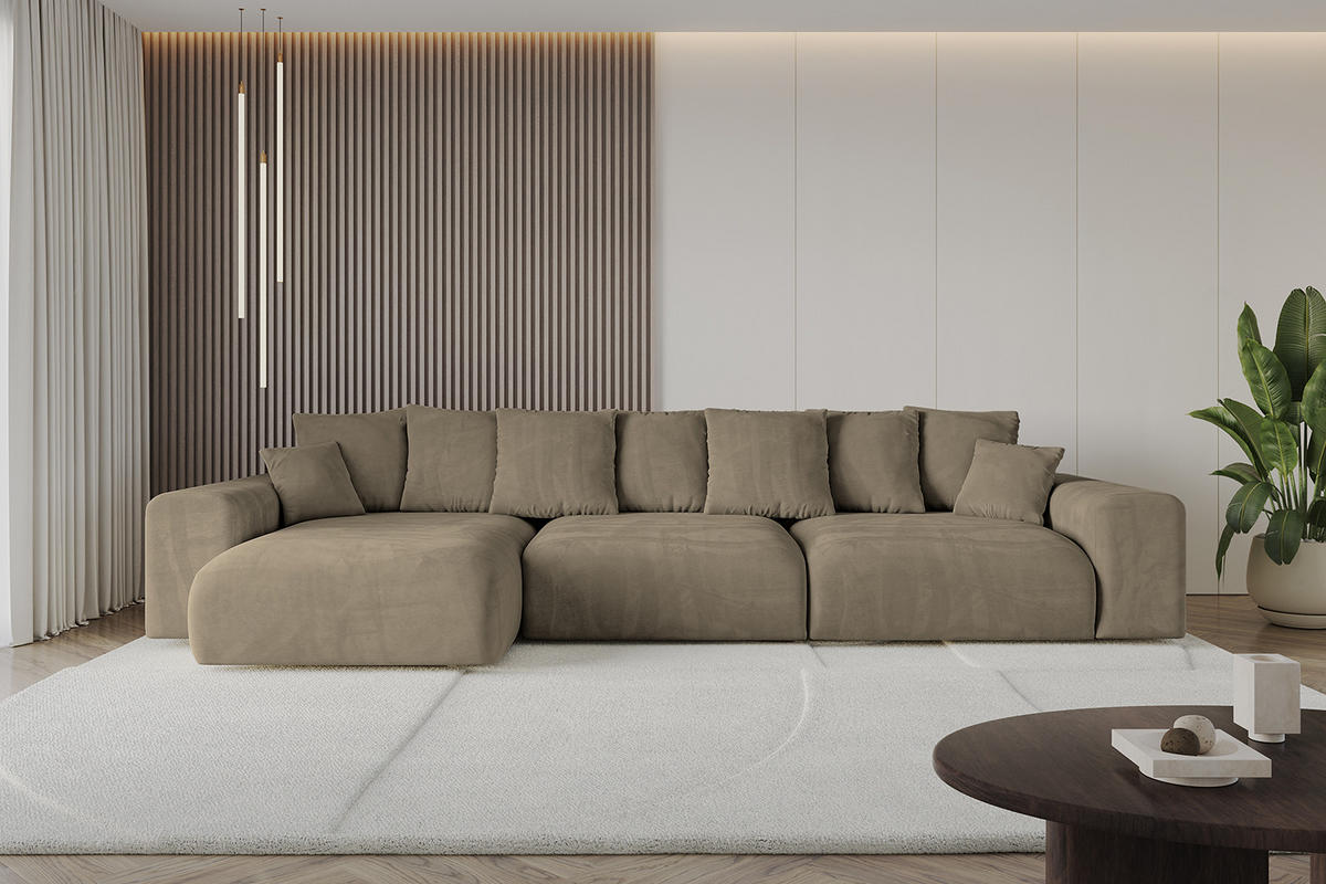 ECKSOFA Ottomane links ESKAR-L 364x176x84 Braun Velours - Schwarz/Braun, Holzwerkstoff/Kunststoff (364/176cm) - ALTDECOR