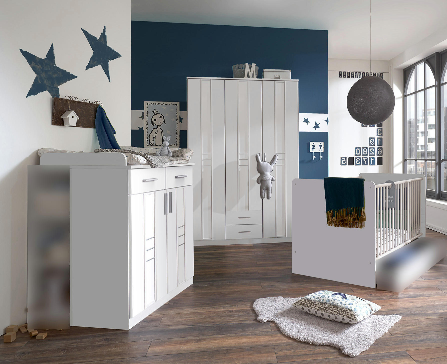 BABYZIMMER Bela Borkum in Landhaus Weiß 4 teilig - Weiß, Holzwerkstoff (120/200/80cm)