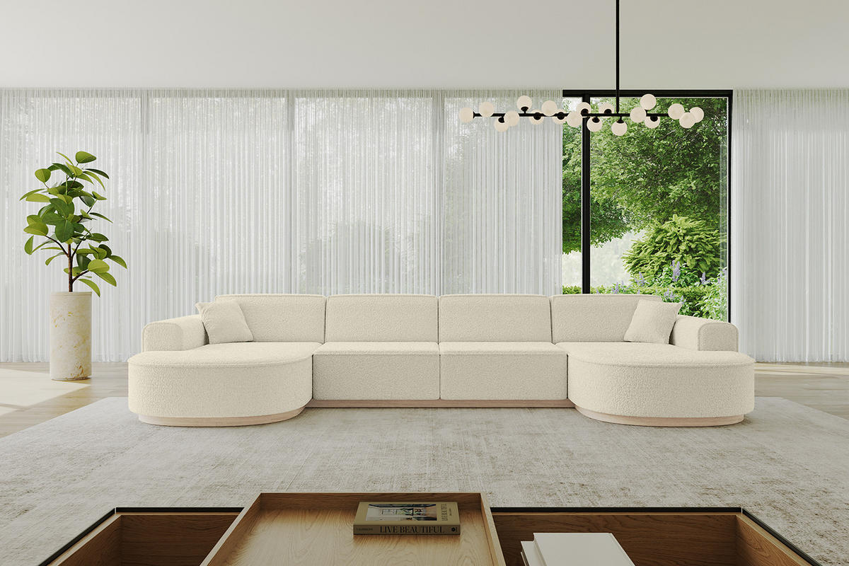 WOHNLANDSCHAFT MARI-U2-v1 - 388x171x83 cm Beige Bouclé - Beige, Holzwerkstoff/Textil (388/83/171cm) - ALTDECOR