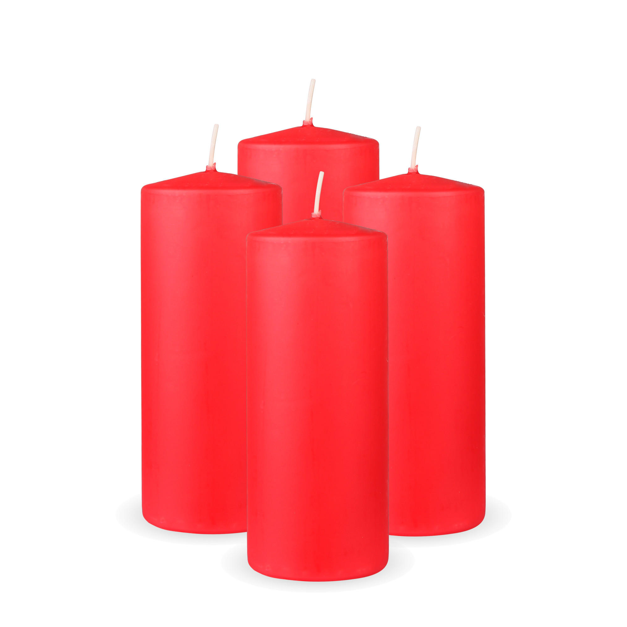 STUMPENKERZEN 4er Pack "Rot", Größe Ø7cm x Höhe: 16 cm - Rot, Naturmaterialien (7/16cm) - Bestlivings