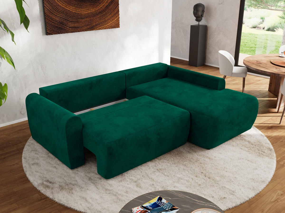 ECKSCHLAFSOFA CUBO L Dunkelgrün Velvet - rechts - Dunkelgrün/Schwarz, Kunststoff/Textil (187/273cm) - MKS