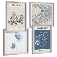 BILDER SET 4er Set - 50x50 cm & 40x60 cm Silberner Rahmen - abstrakte Poster mit Blumenlinien - Silberfarben, Kunststoff (50/50cm) - TULUP