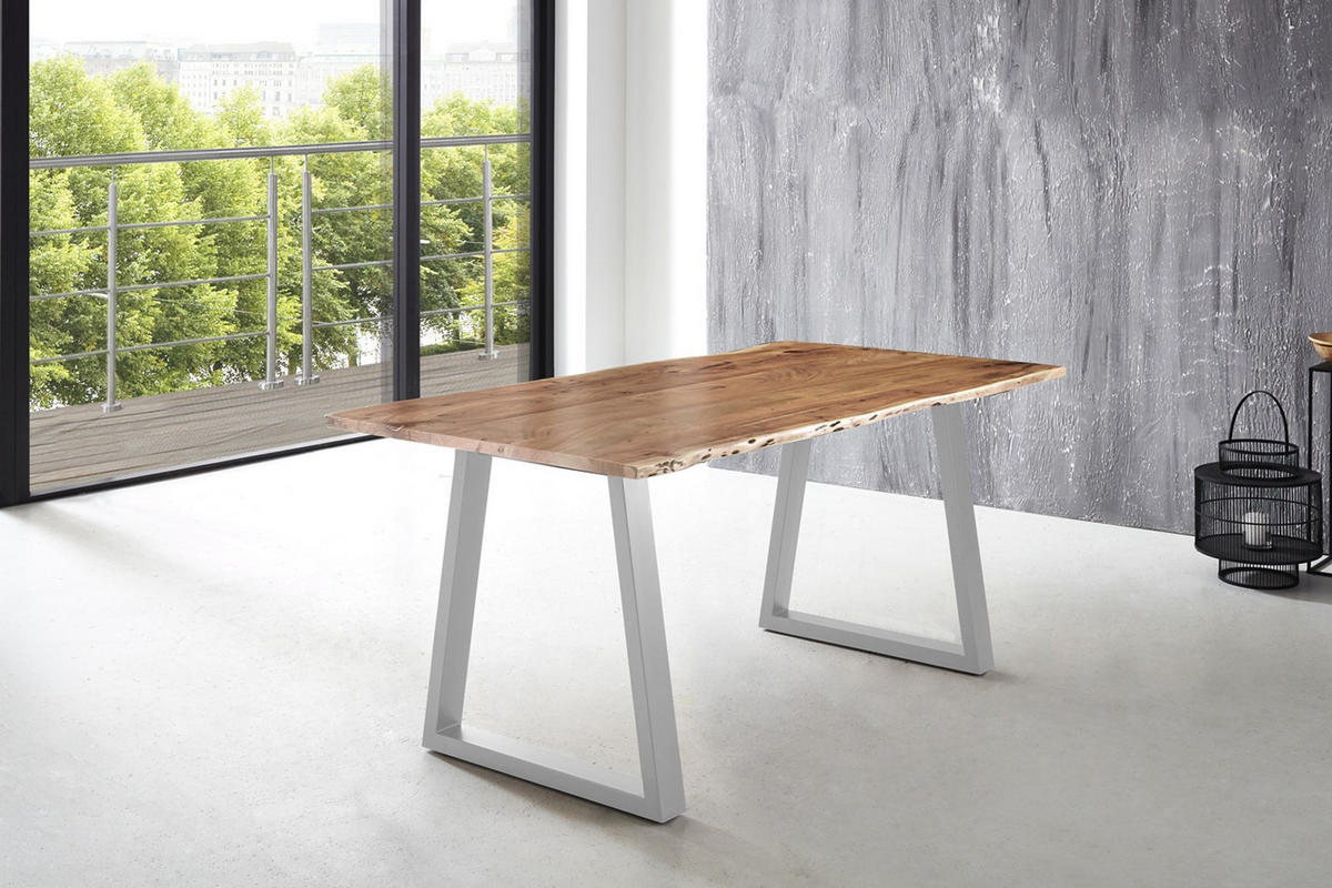 ESSTISCH LUBIN - Beige/Silberfarben, Holz/Metall (100/200/77cm) - SAM