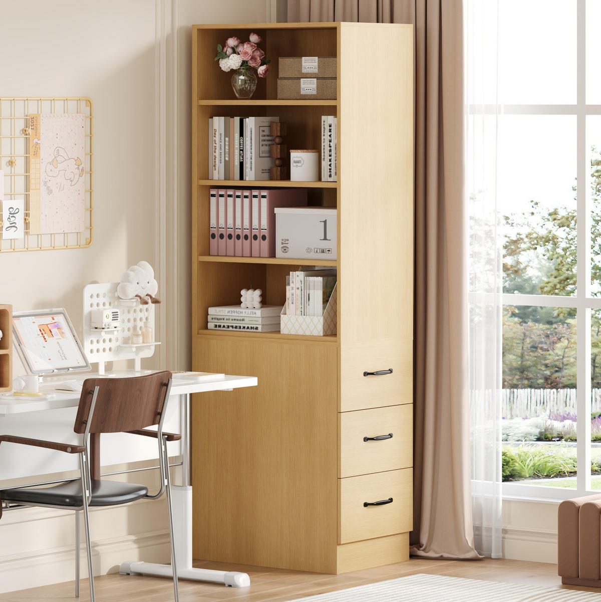 BÜCHERREGAL schmal mit Seitenschubladen 60 x 38 x 180 cm Eiche - Braun, Holzwerkstoff (38/180/60cm) - Beauniv